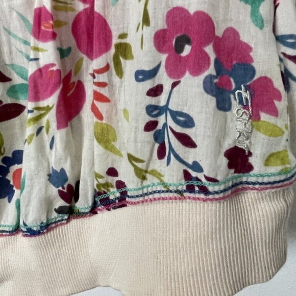 Espirit Colorful Floral Puff Sleeve Womans Top Keyhole Neck Size Medium - Picture 2 of 5